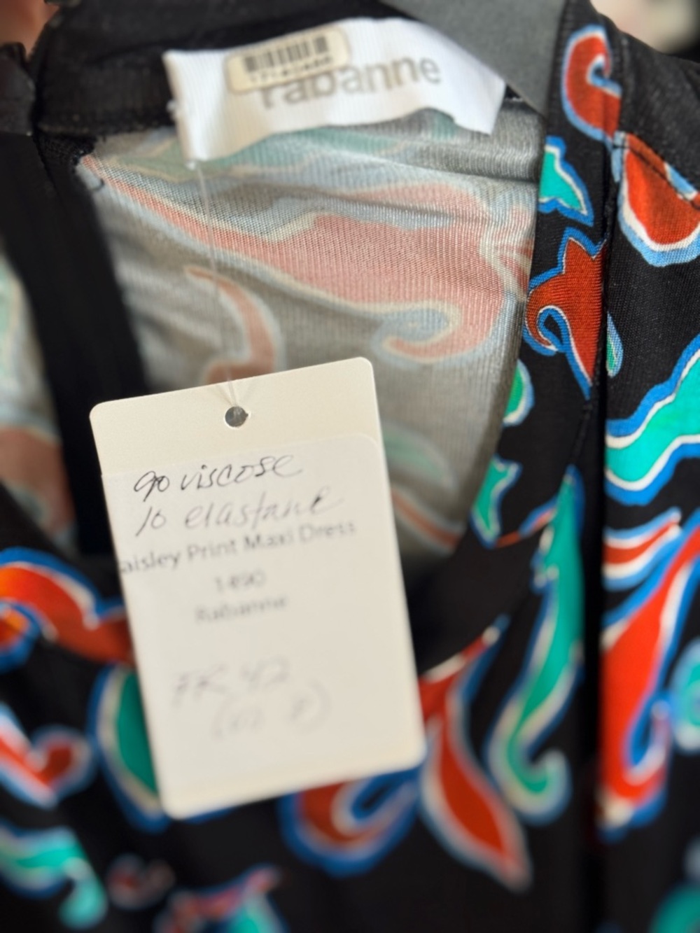 Paco Rabanne Black Maxi Dress with Teal and Coral Print - Picture 6 of 6